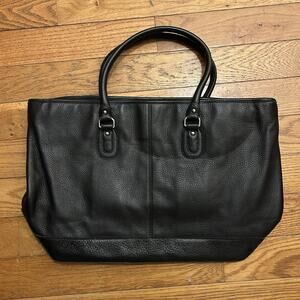 Ll Bean Full Pebble Grain Black Leather Lined Tote Bag